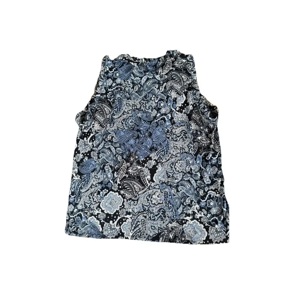 Carmen Marc Valvo Womens Blue Floral Paisley Sleeveless Blouse Size Large - Picture 2 of 6